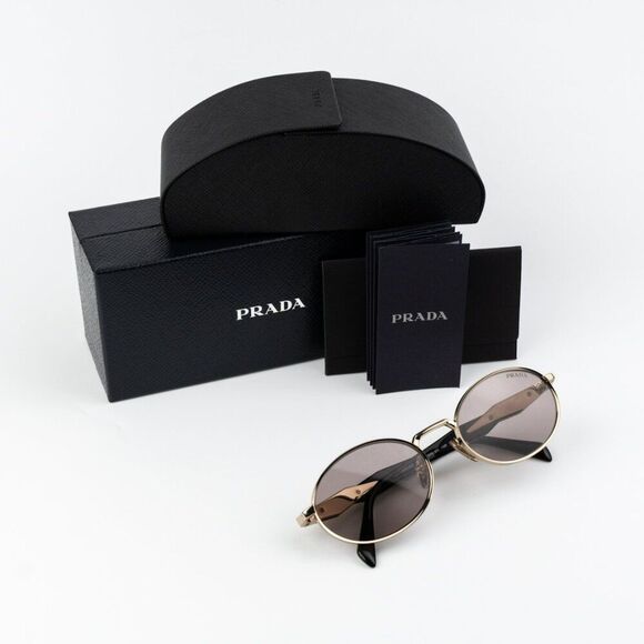 NEW Prada PR65ZS ZVN20I Pale Gold Purple Brown Oval Metal Unisex Sunglasses - Picture 10 of 11